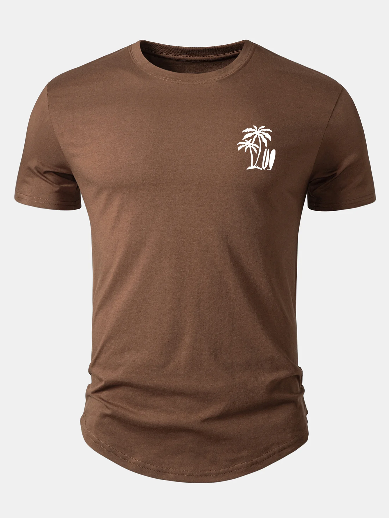 Palm Tree Print Cotton Arc Hem T-Shirt - Image 3