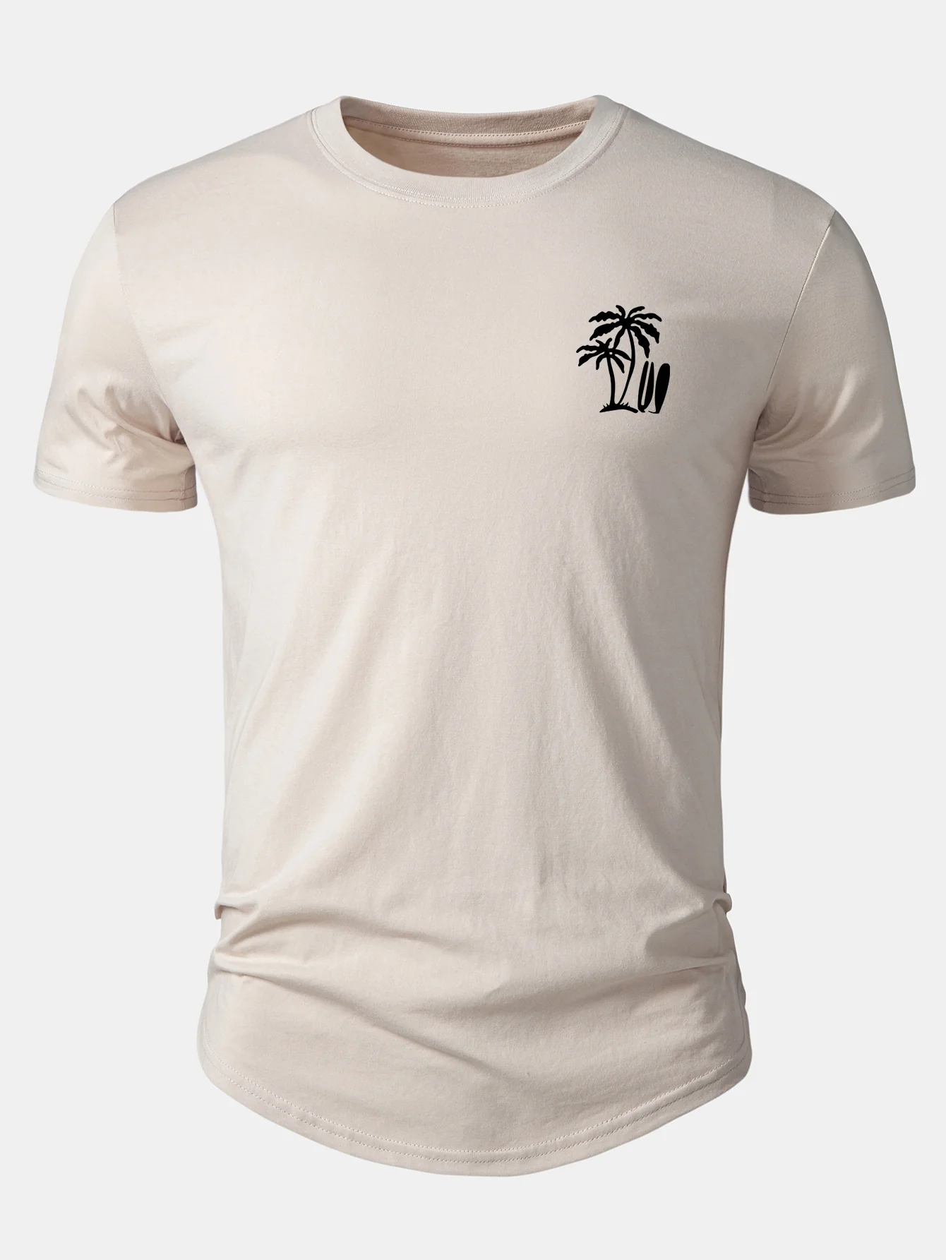 Palm Tree Print Cotton Arc Hem T-Shirt - Image 5