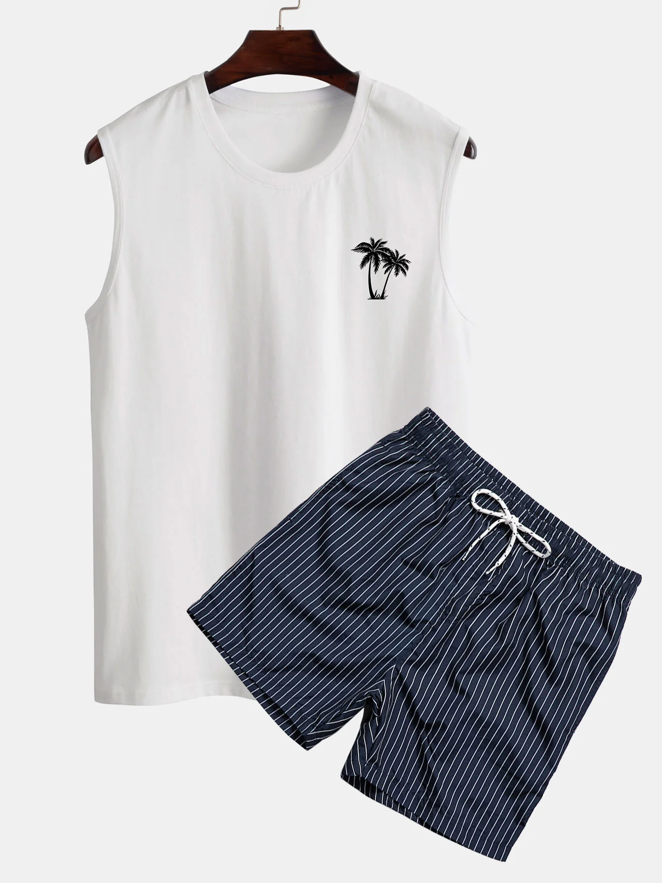 Palmenbaum-Print Tanktop & gestreifte Print Badehose