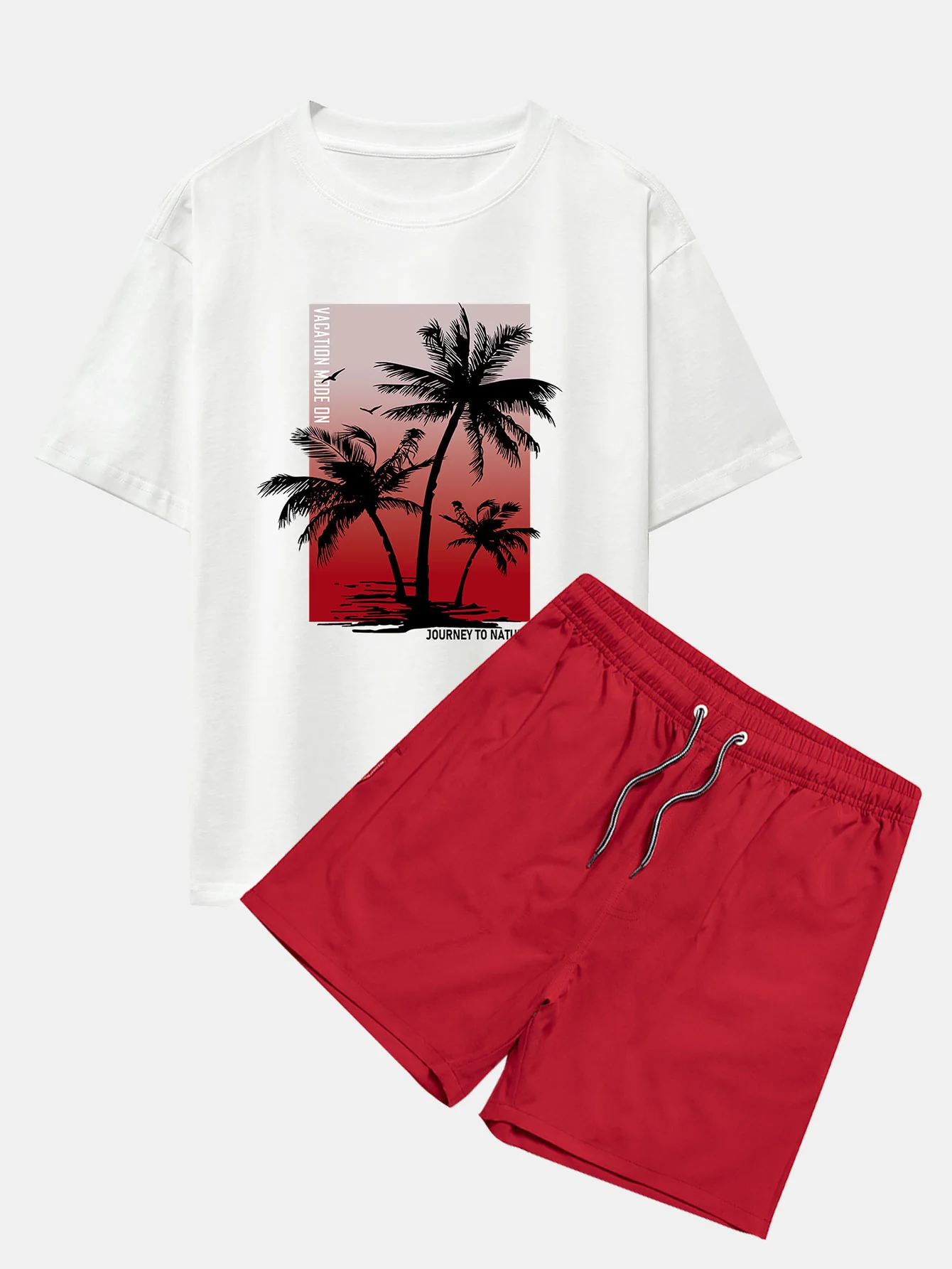 Palmenbaum Roter Hintergrund Druck Übergröße T-Shirt & Badehosen