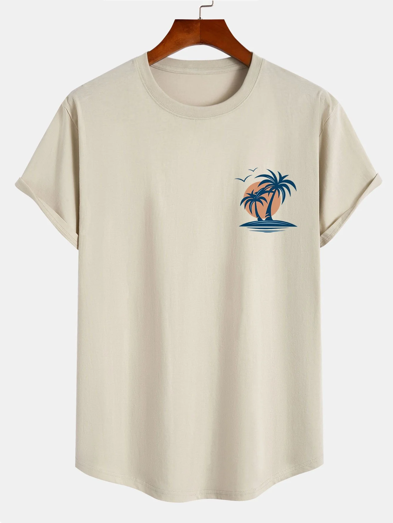 Palmenbaum Möwe Druck Baumwolle Bogen Saum T-Shirt