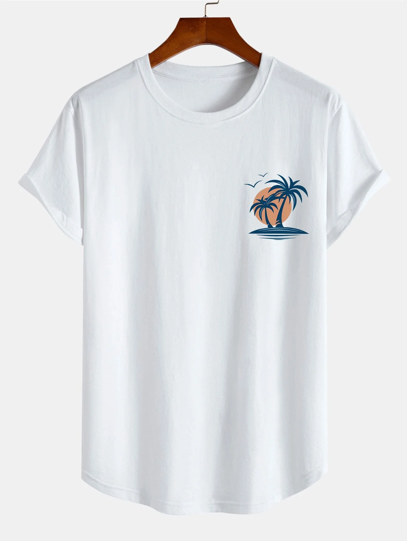 Palmenbaum Möwe Druck Baumwolle Bogen Saum T-Shirt - Image 2