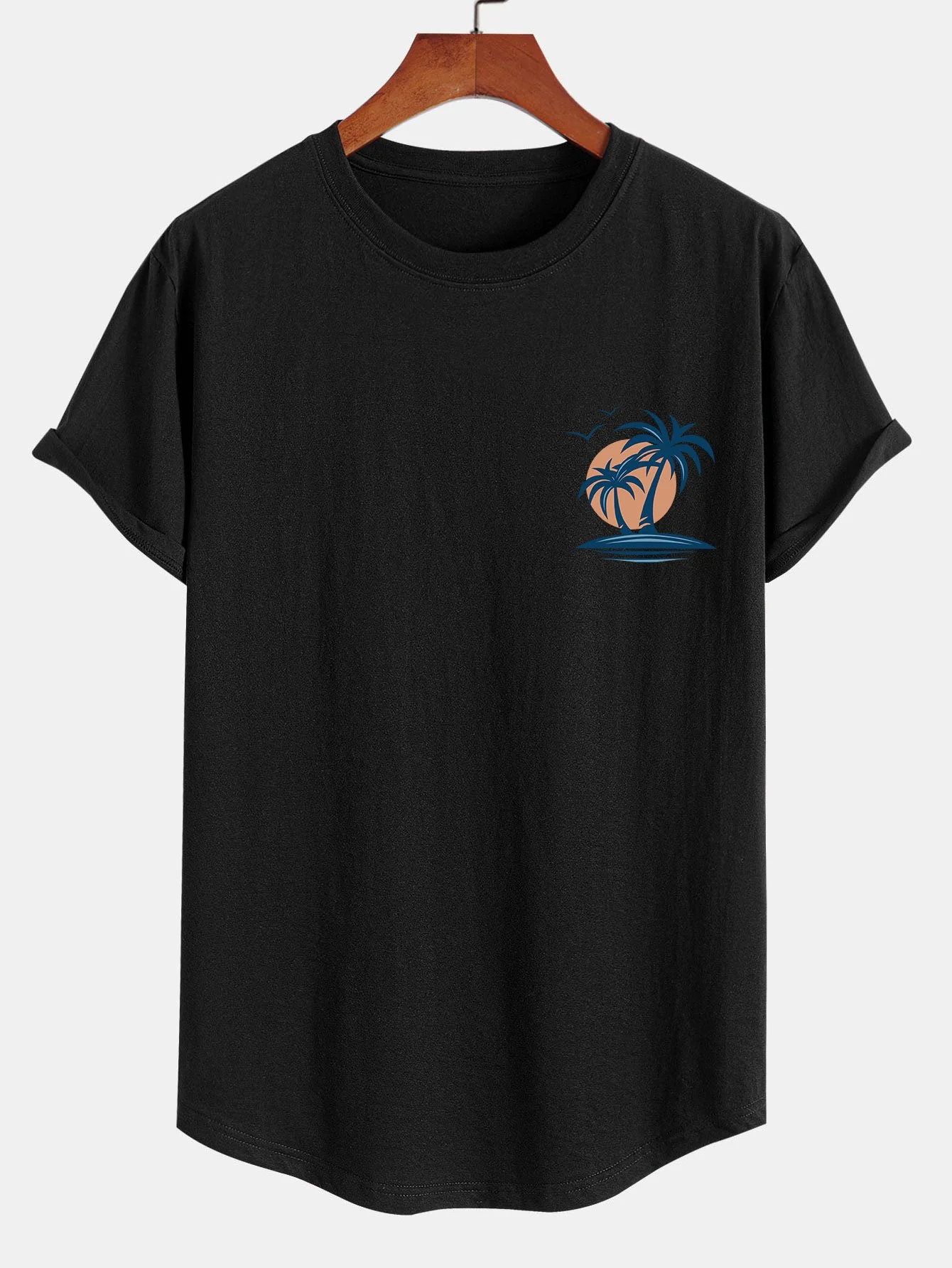 Palmenbaum Möwe Druck Baumwolle Bogen Saum T-Shirt - Image 3