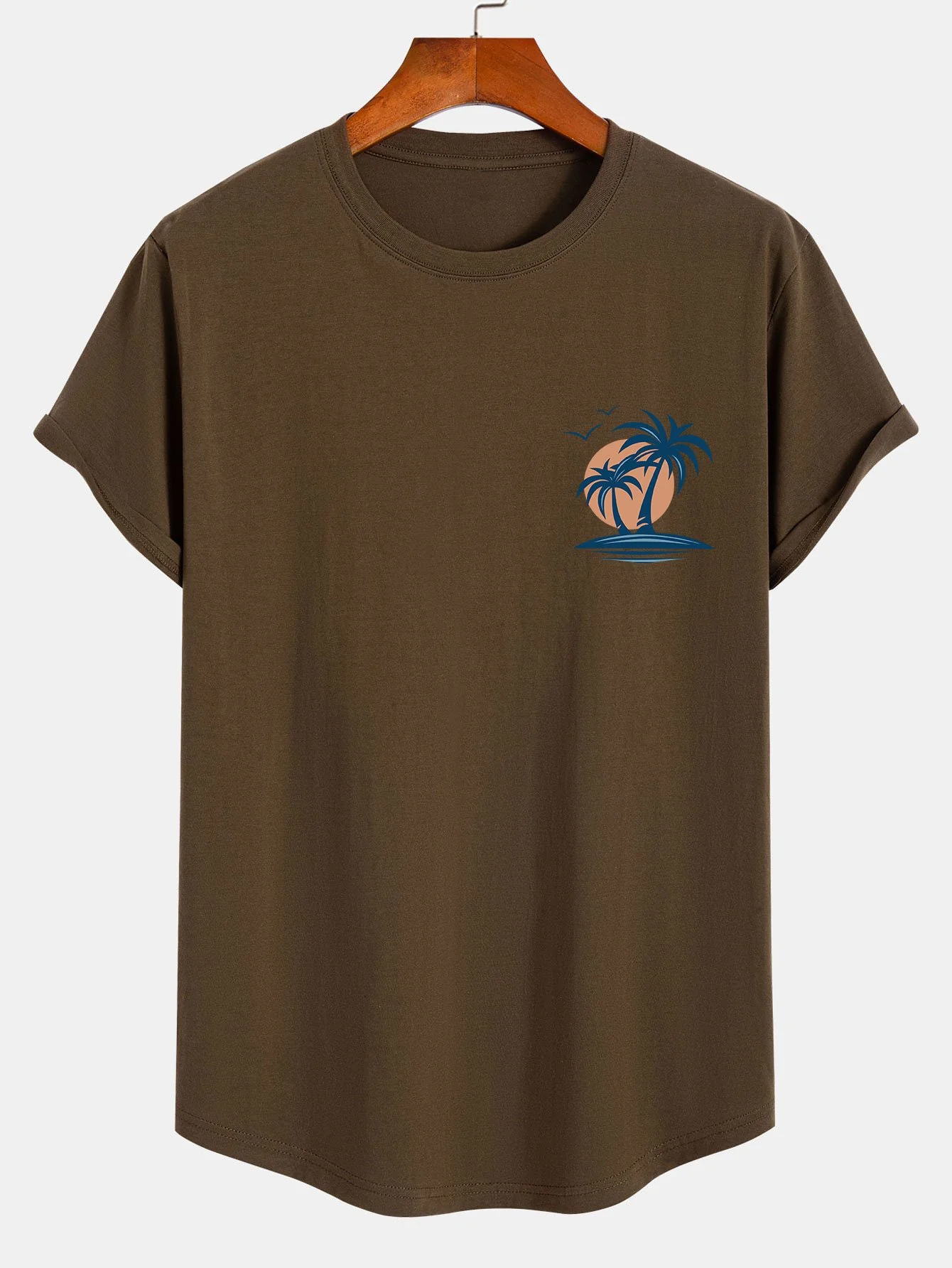 Palmenbaum Möwe Druck Baumwolle Bogen Saum T-Shirt - Image 4