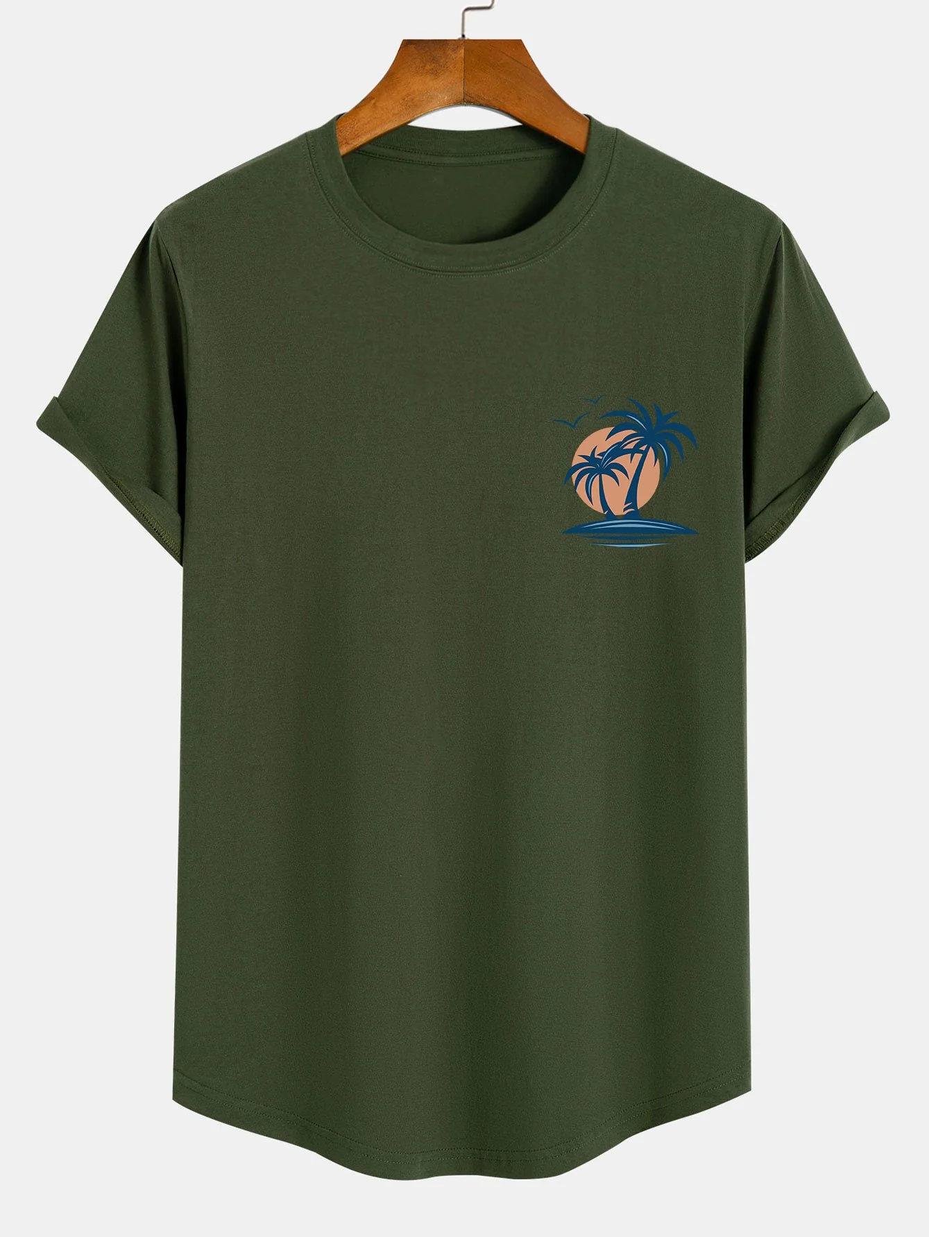Palmenbaum Möwe Druck Baumwolle Bogen Saum T-Shirt - Image 5