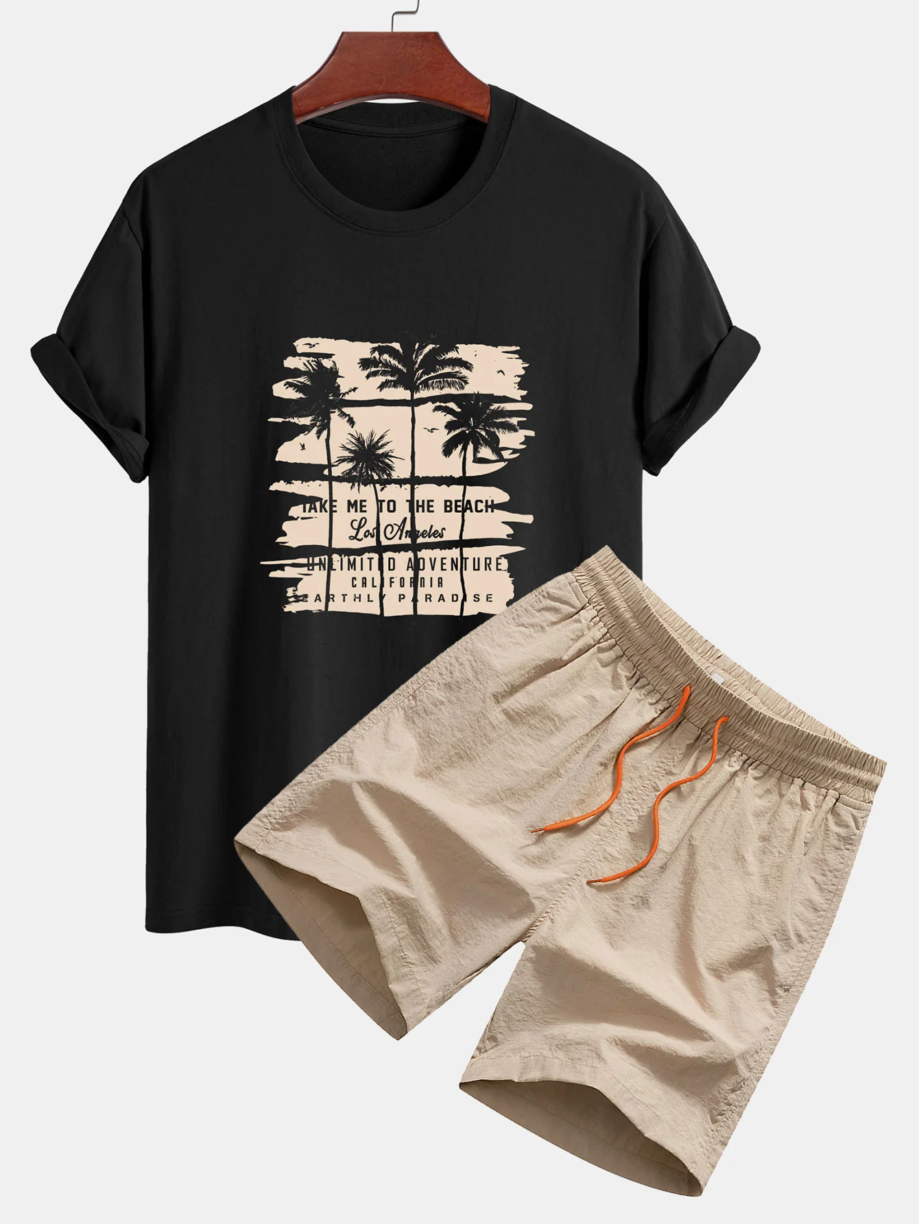 Palmenbaum Silhouette Druck Baumwoll T-Shirt & Herren Mid-Länge Kordelzug Badehosen - Image 2