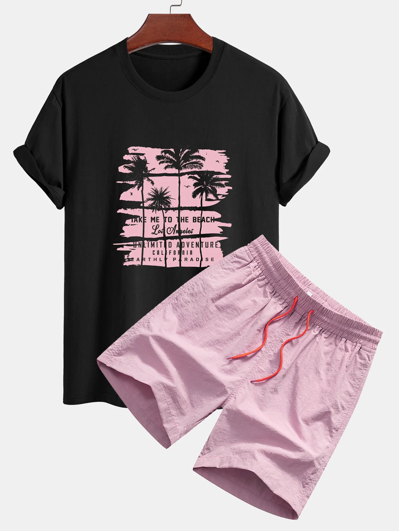 Palmenbaum Silhouette Druck Baumwoll T-Shirt & Herren Mid-Länge Kordelzug Badehosen - Image 6