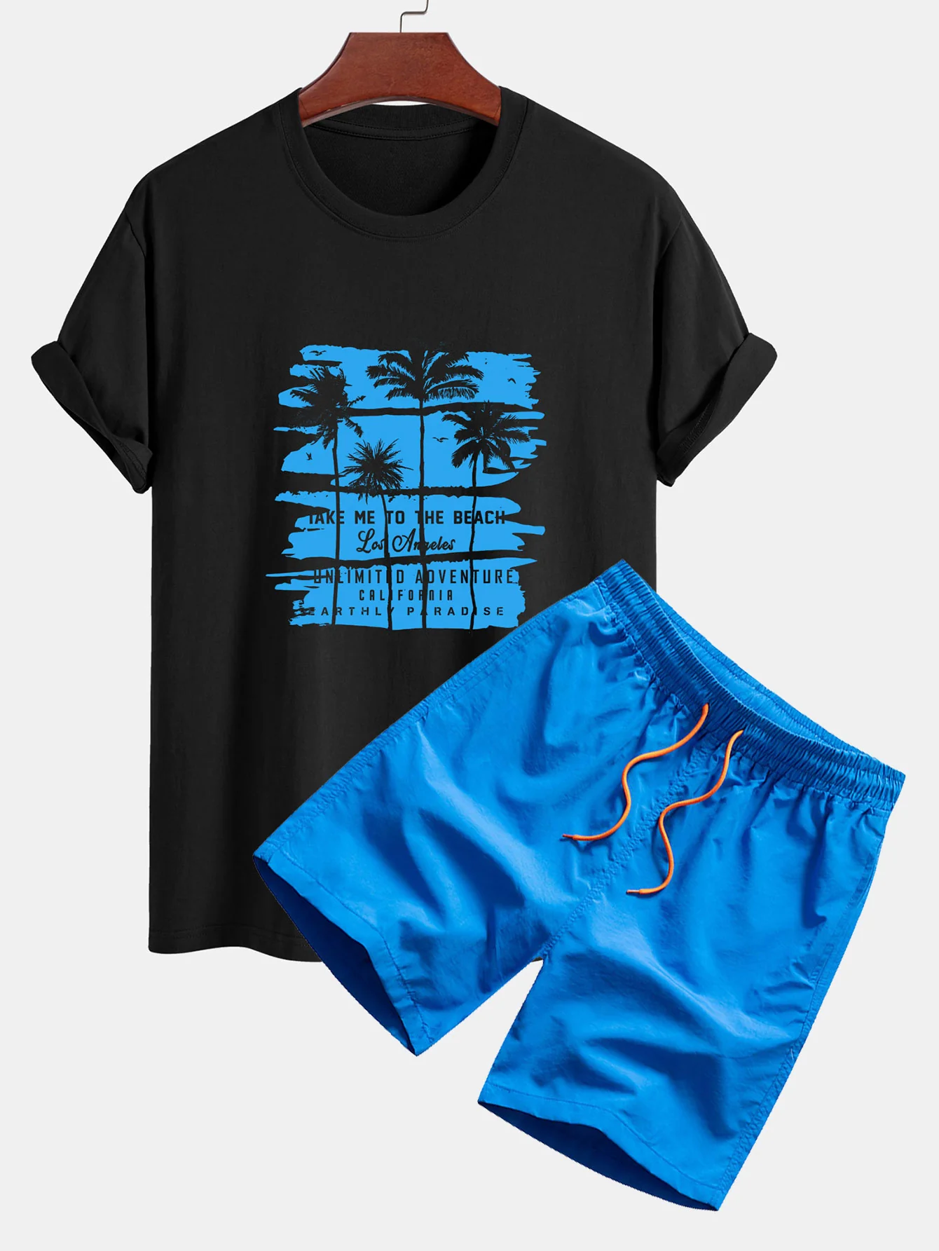 Palmenbaum Silhouette Druck Baumwoll T-Shirt & Herren Mid-Länge Kordelzug Badehosen - Image 7