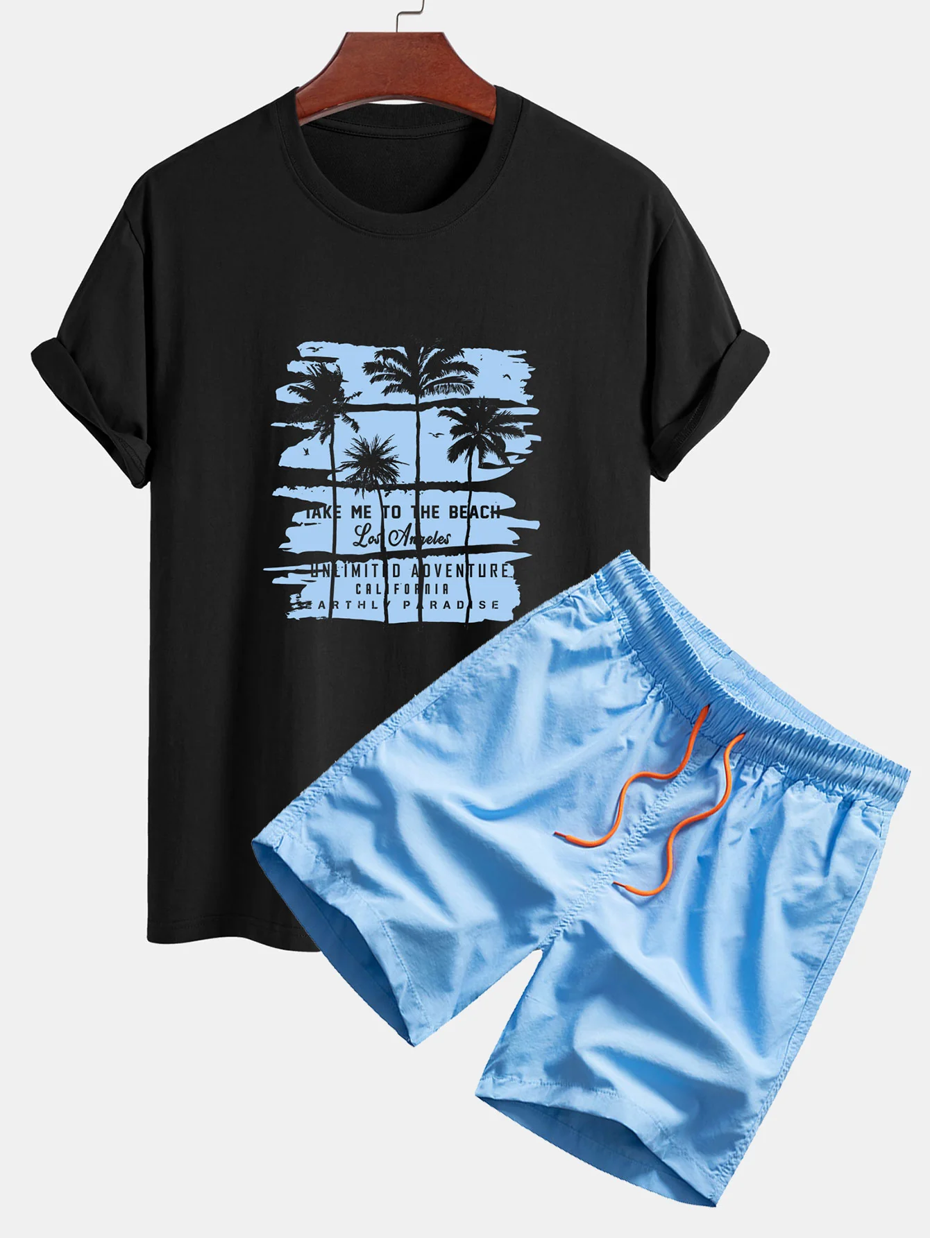 Palmenbaum Silhouette Druck Baumwoll T-Shirt & Herren Mid-Länge Kordelzug Badehosen - Image 8