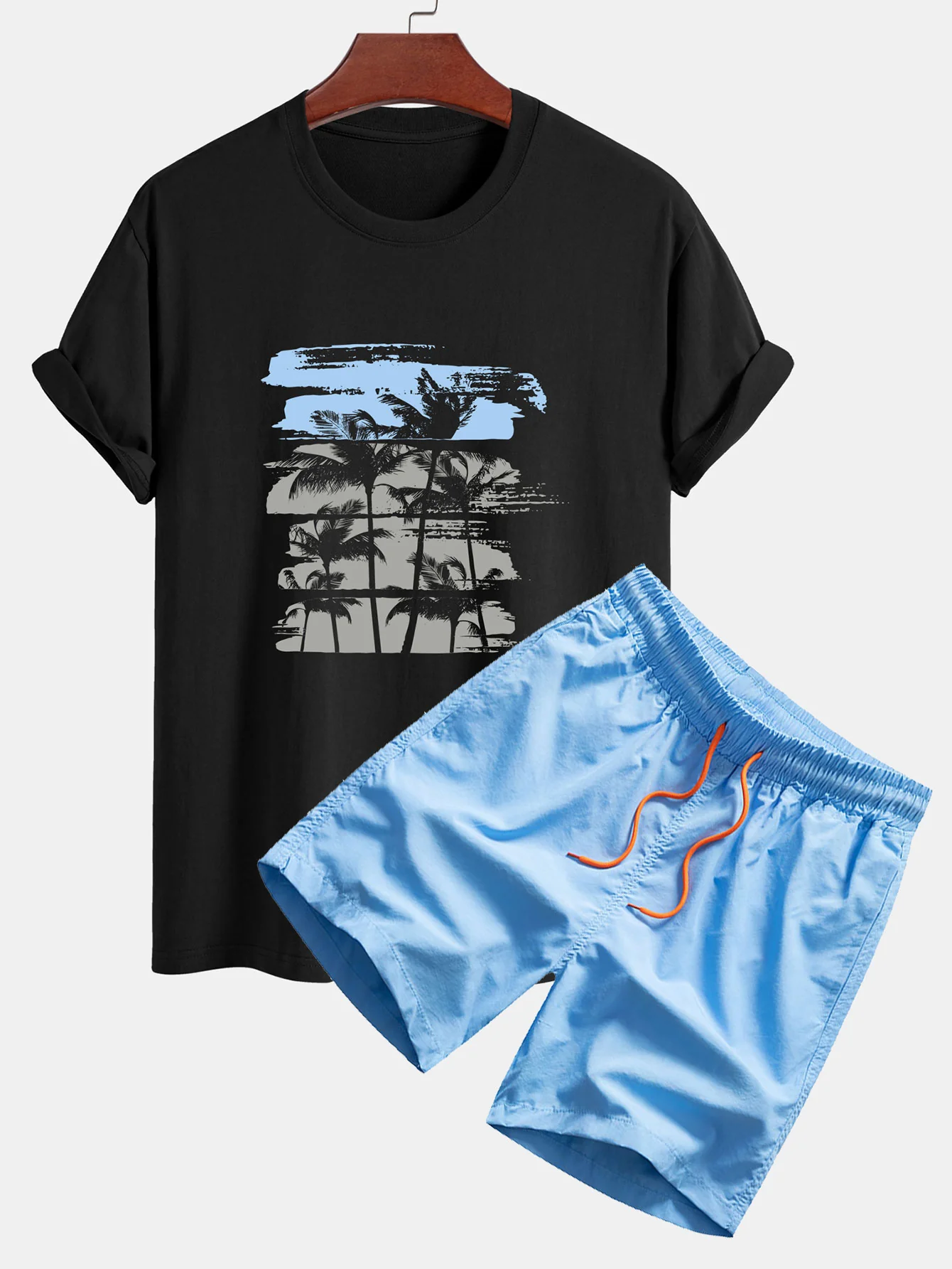 Palmenbaum-Silhouette Druck Baumwoll-T-Shirt & Badehosen - Image 6