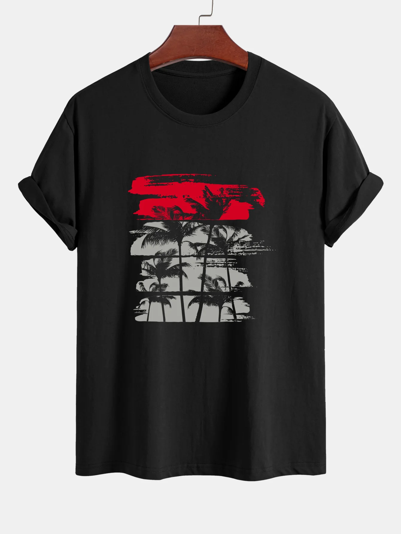 Palmenbaum-Silhouette Druck Baumwoll-T-Shirt & einfarbige Kordelzug-Badehosen - Image 3