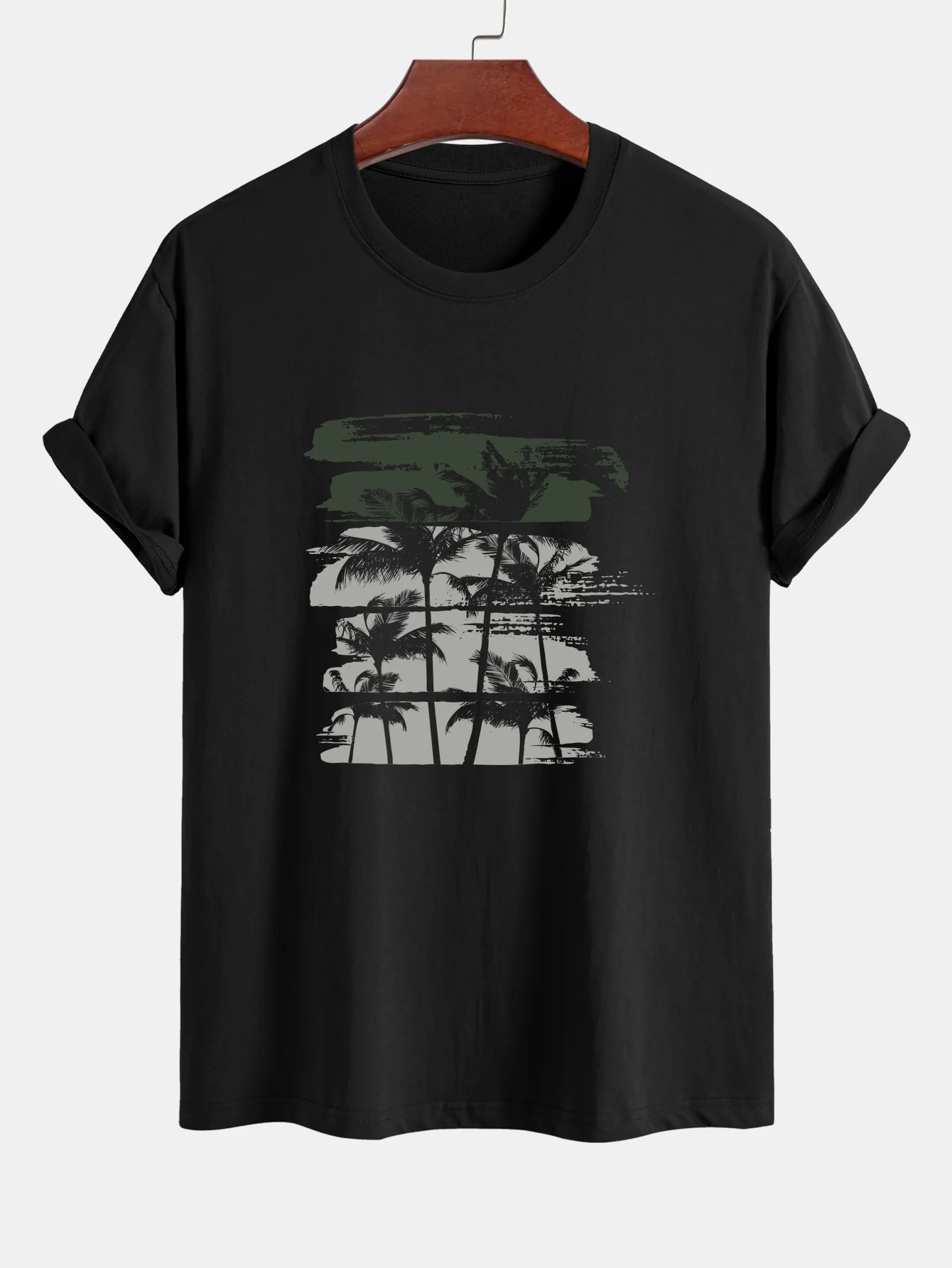 Palmenbaum-Silhouette Druck Baumwoll-T-Shirt & einfarbige Kordelzug-Badehosen - Image 4