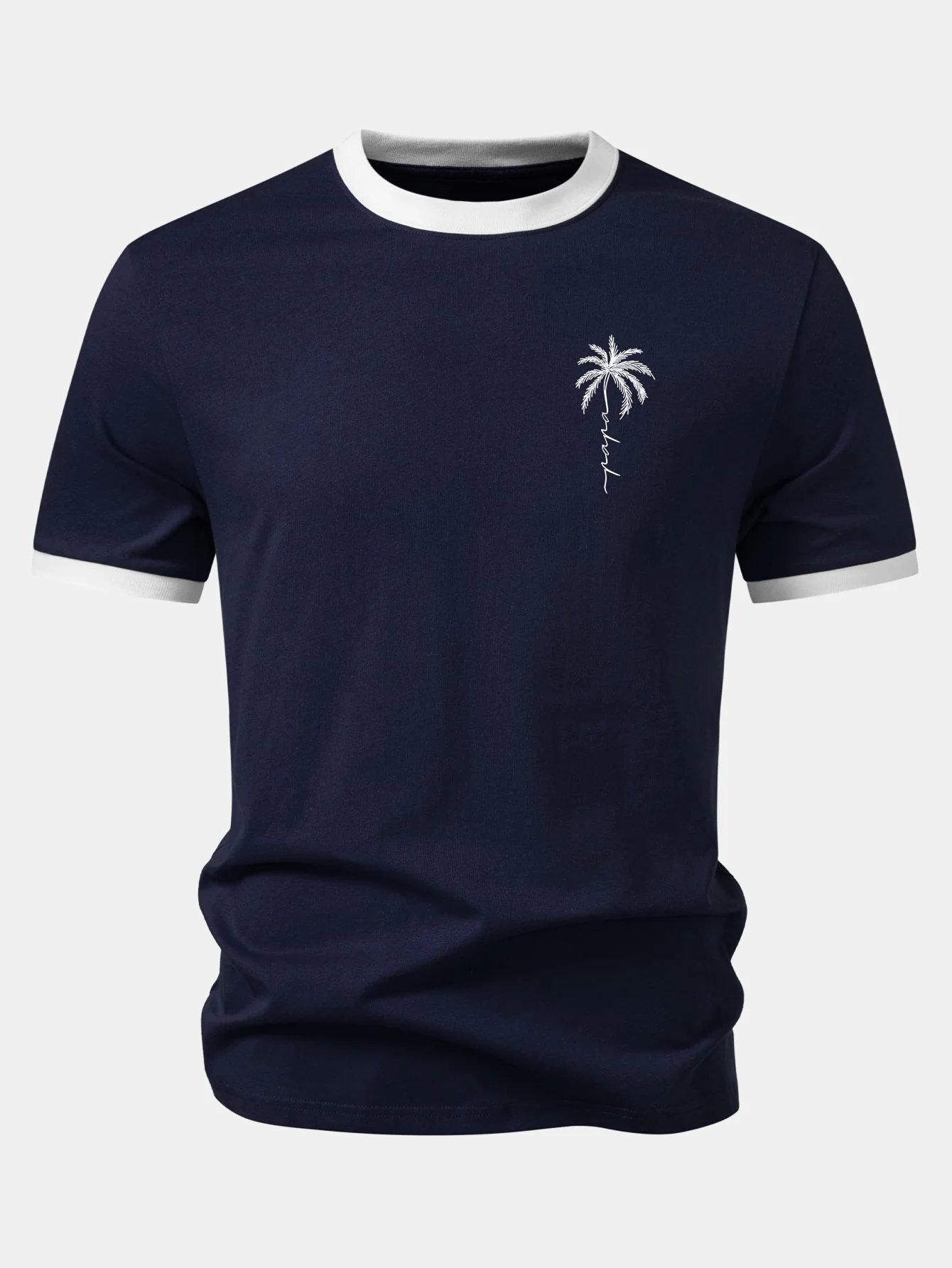 Palm Tree Slogan Print Contrast Ringer T-Shirt - Image 2