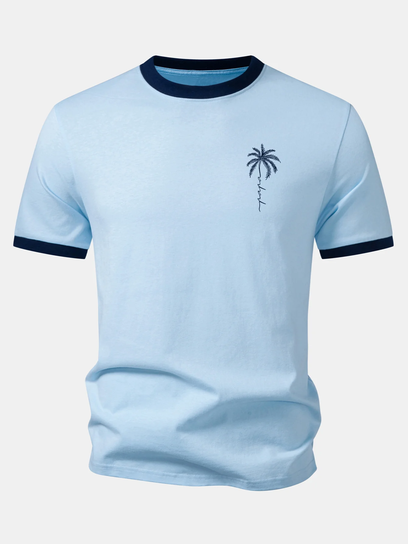 Palm Tree Slogan Print Contrast Ringer T-Shirt - Image 4