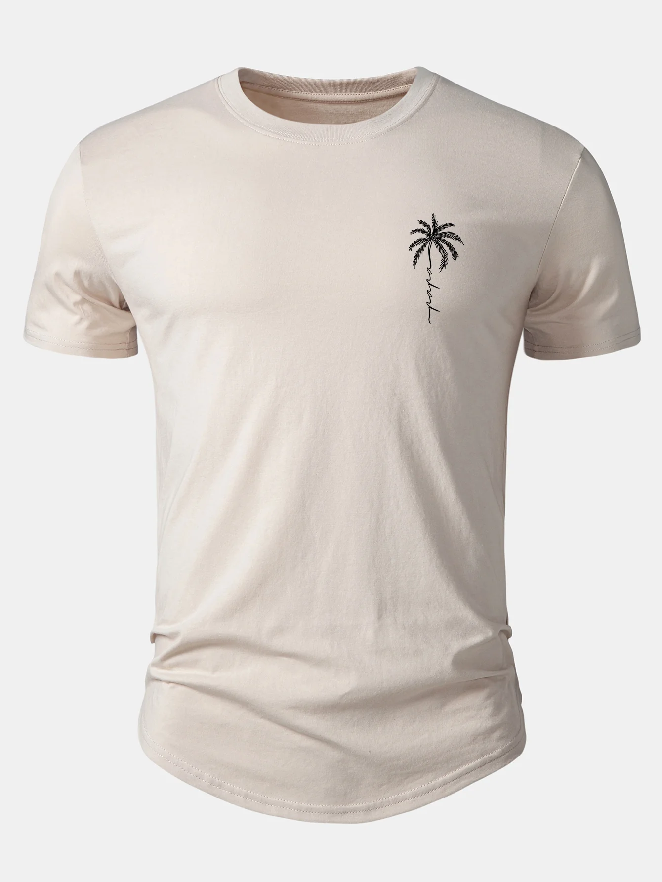Palm Tree Slogan Print Cotton Arc Hem T-Shirt