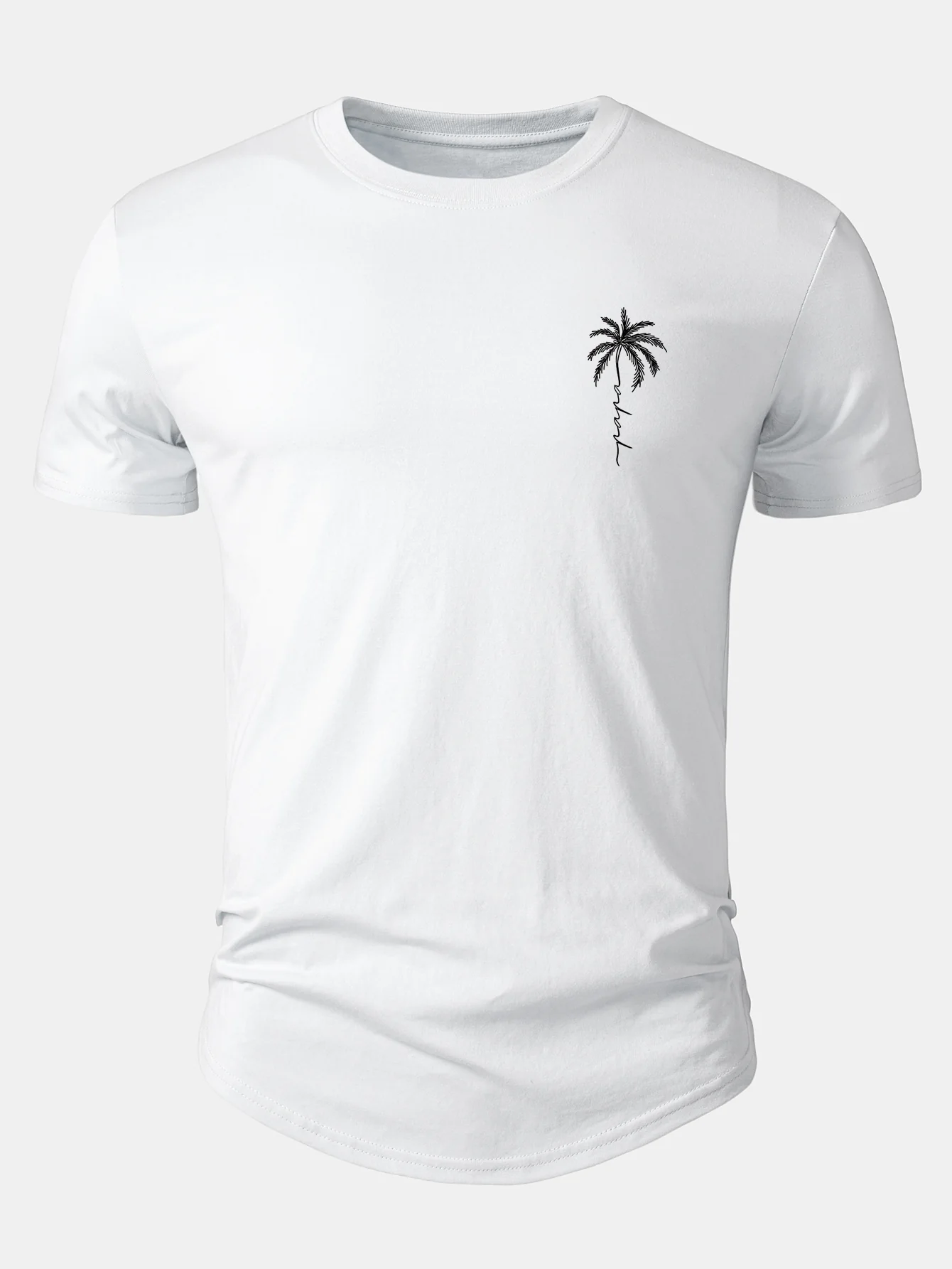 Palm Tree Slogan Print Cotton Arc Hem T-Shirt - Image 2