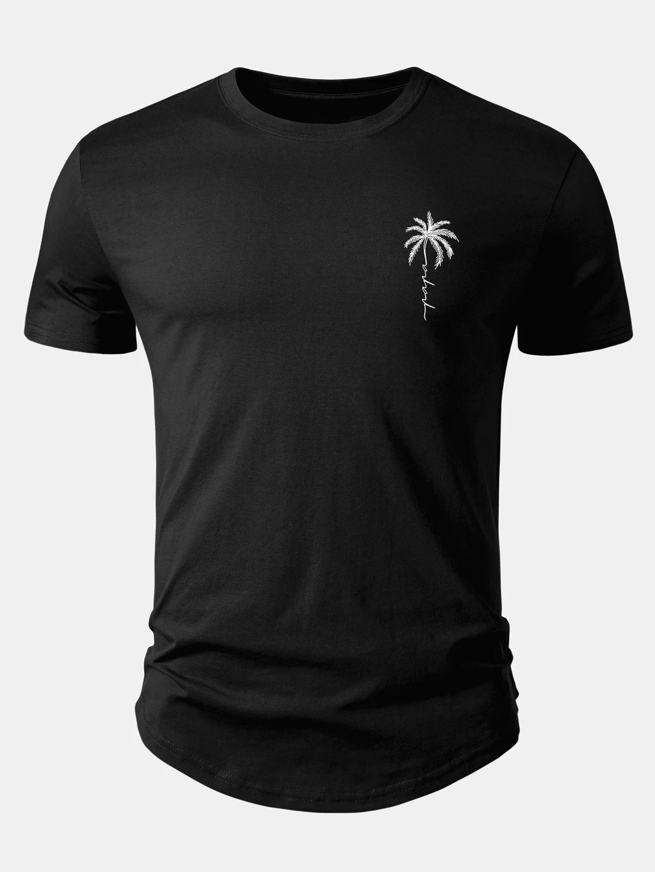 Palm Tree Slogan Print Cotton Arc Hem T-Shirt - Image 3