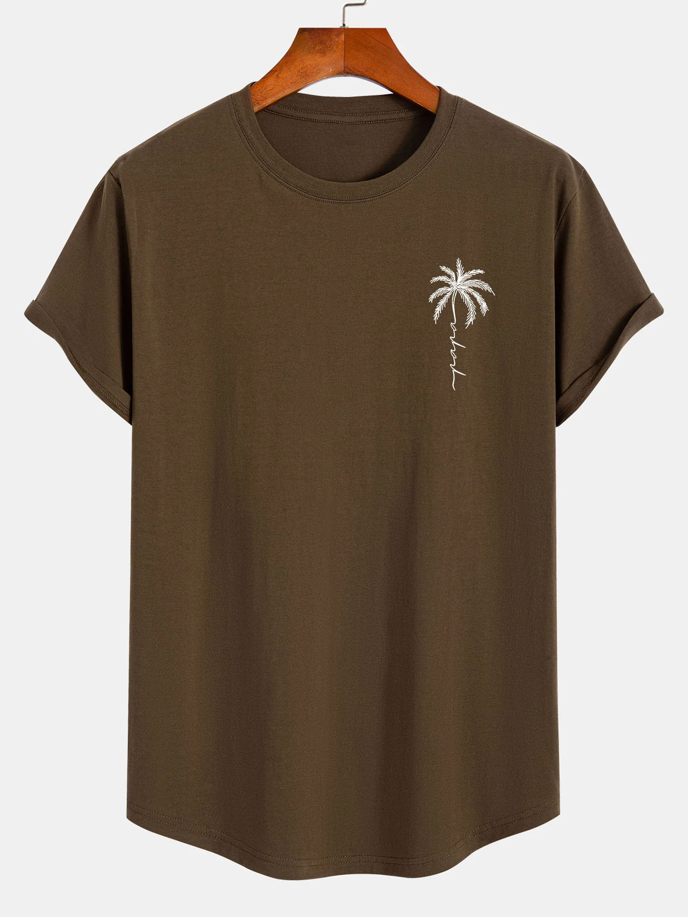 Palm Tree Slogan Print Baumwoll T-Shirt mit abgerundetem Saum - Image 2
