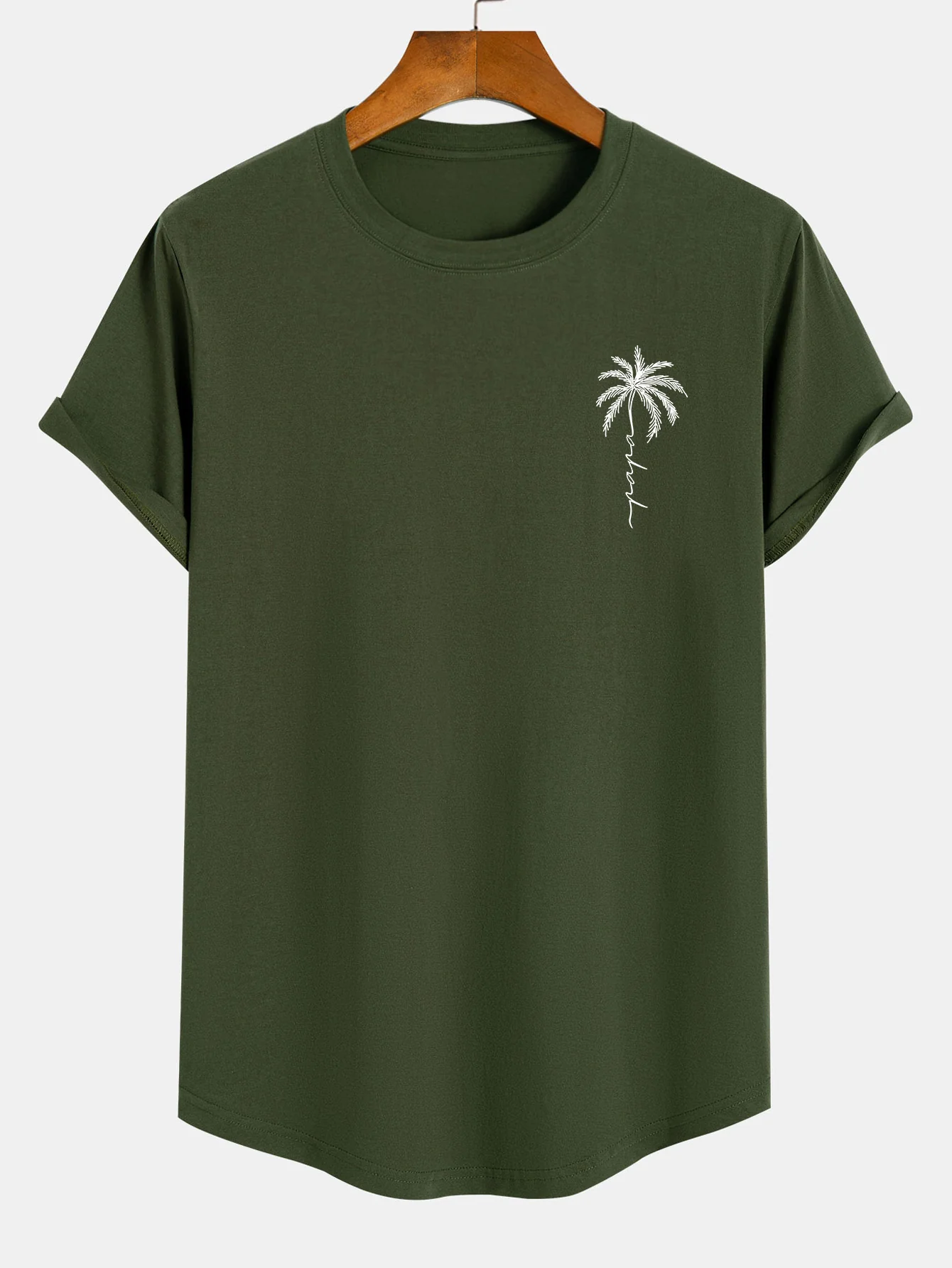 Palm Tree Slogan Print Baumwoll T-Shirt mit abgerundetem Saum - Image 3