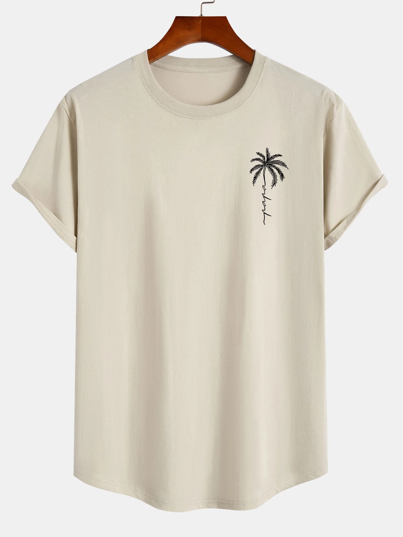 Palm Tree Slogan Print Baumwoll T-Shirt mit abgerundetem Saum - Image 5