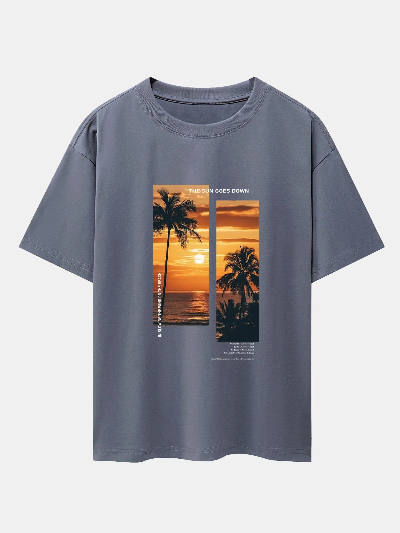 Palmen Strand Landschaft Slogan Druck Drop Shoulder Oversize T-Shirt - Image 7