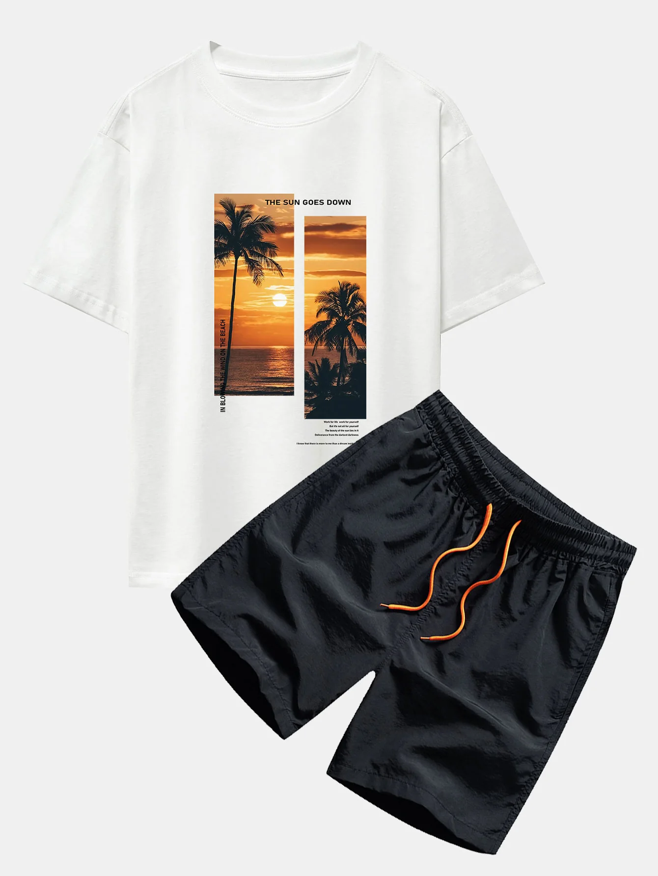 Palmen Landschaft Slogan Druck Oversize T-Shirt & Badehosen - Image 2