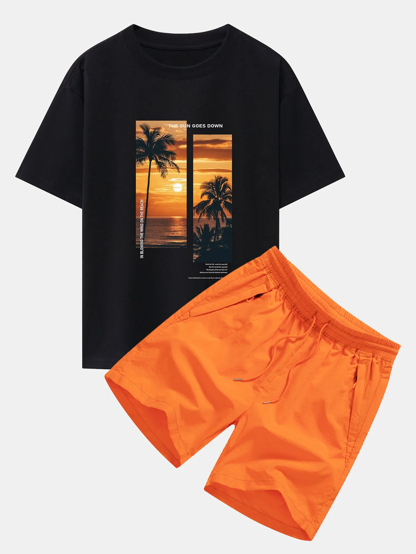 Palmen Landschaft Slogan Druck Oversize T-Shirt & Badehosen - Image 3