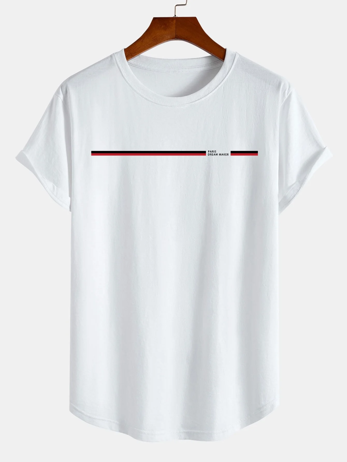 Paris Dream Maker Streifenprint Baumwolle Bogen Saum T-Shirt - Image 3