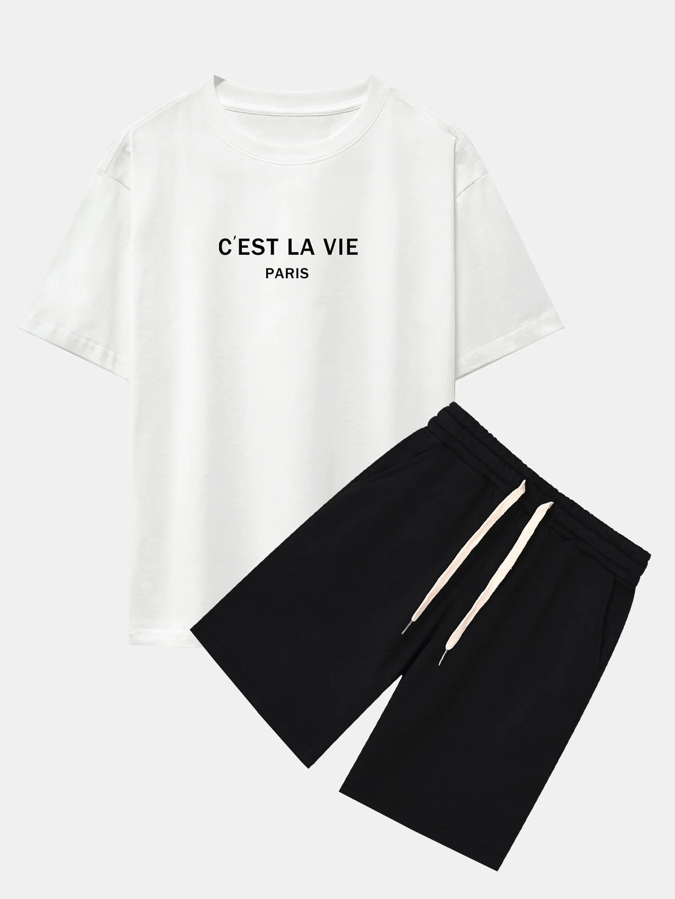 Paris Briefdruck mit fallenden Schultern Oversize T-Shirt & Sweatshorts