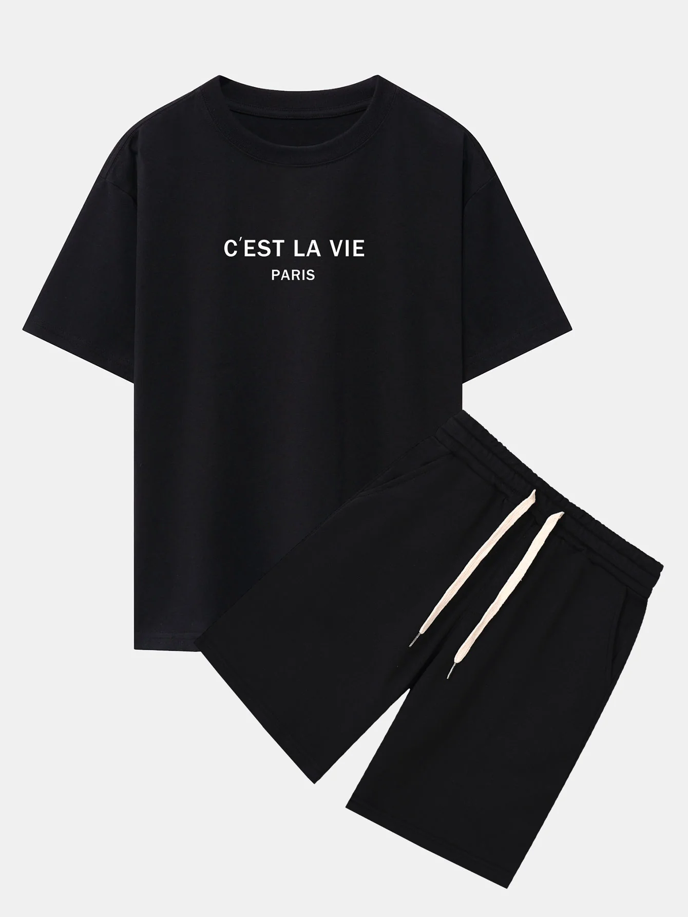 Paris Briefdruck mit fallenden Schultern Oversize T-Shirt & Sweatshorts - Image 2