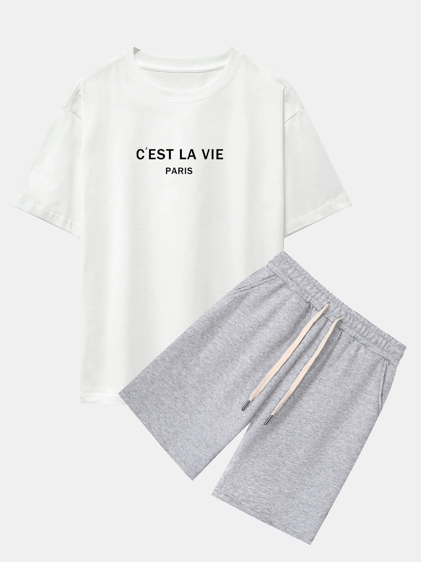 Paris Briefdruck mit fallenden Schultern Oversize T-Shirt & Sweatshorts - Image 4