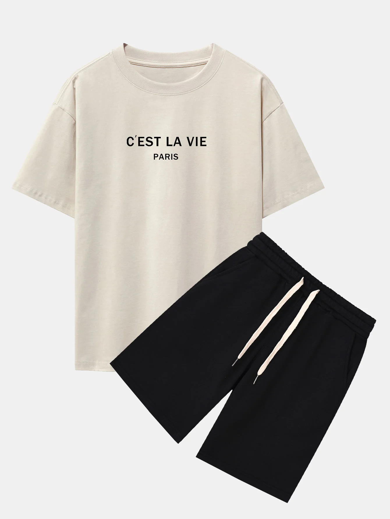 Paris Briefdruck mit fallenden Schultern Oversize T-Shirt & Sweatshorts - Image 6