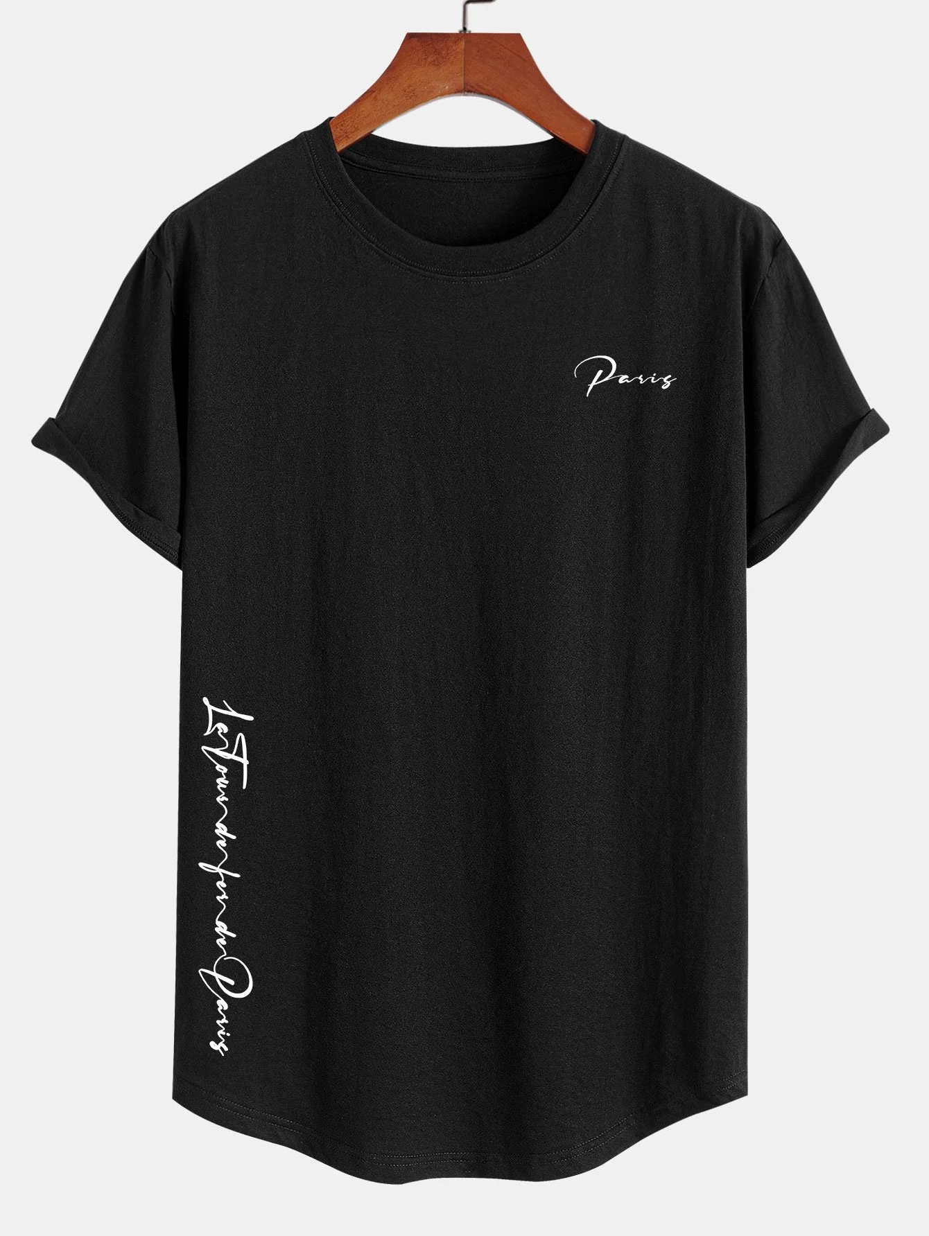 Paris Slogan Druck Baumwolle Bogen Saum T-Shirt