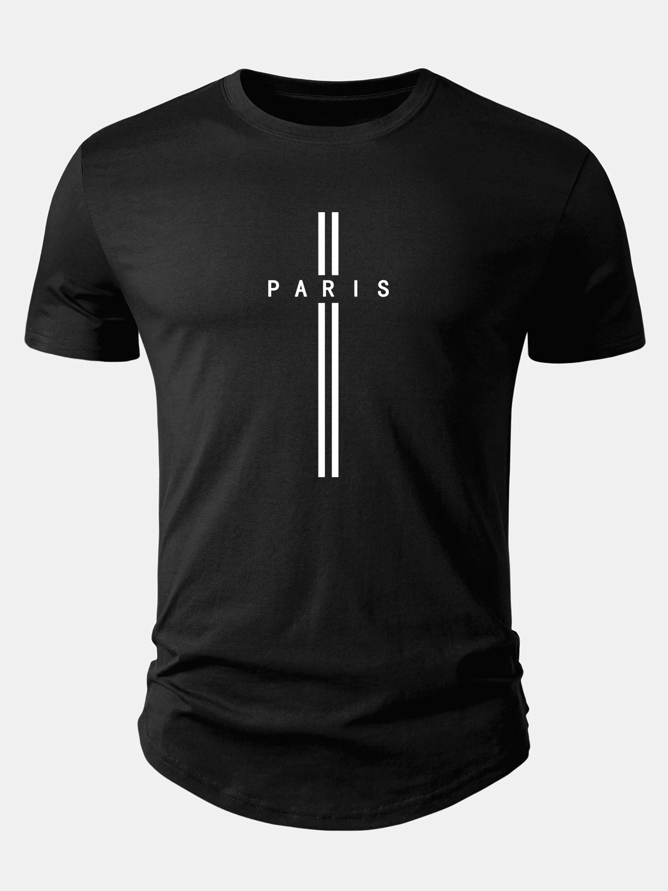 Paris Stripe Print Cotton Arc Hem T-Shirt - Image 3