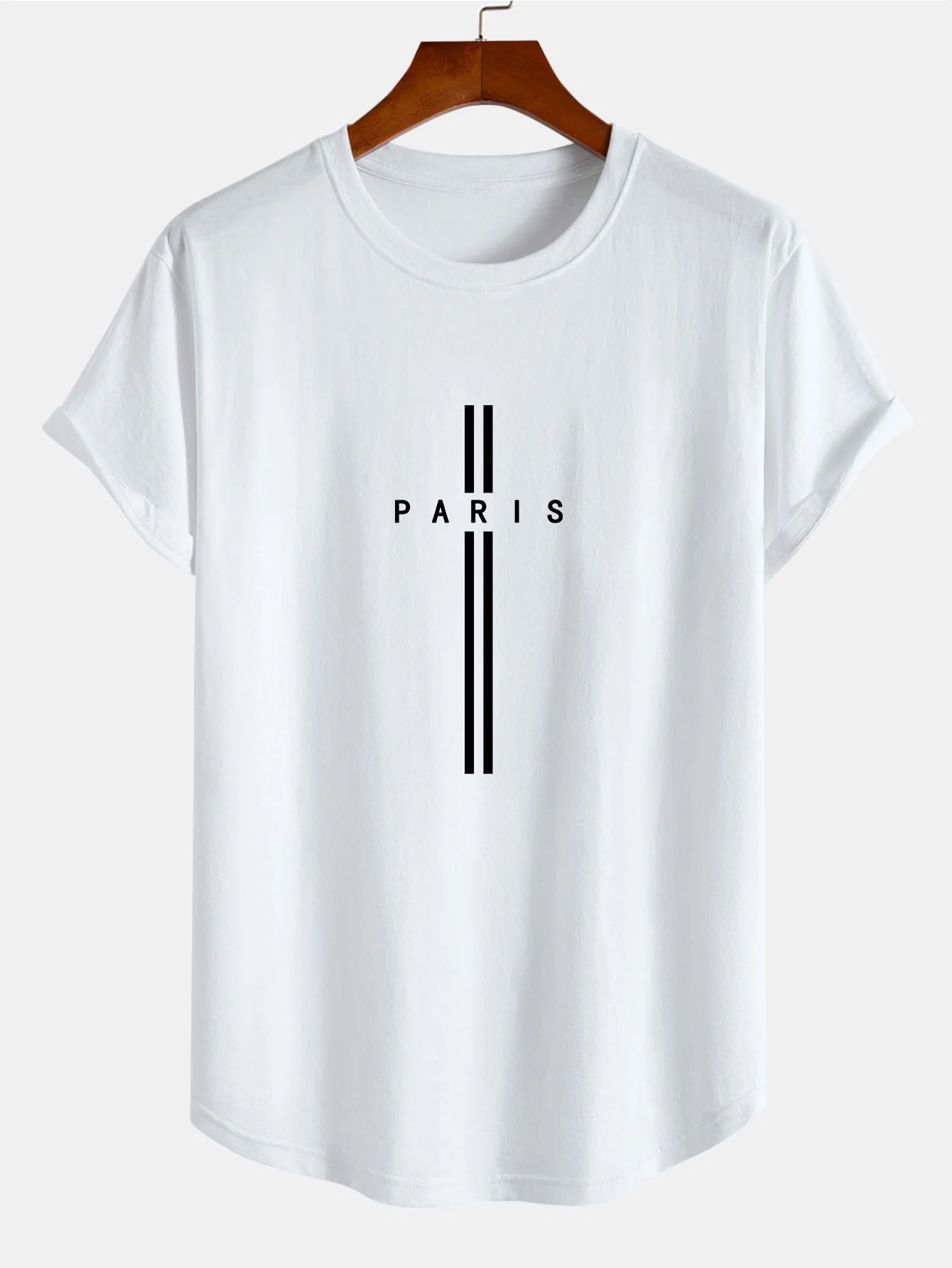 Paris Streifenmuster Baumwolle Bogen Saum T-Shirt