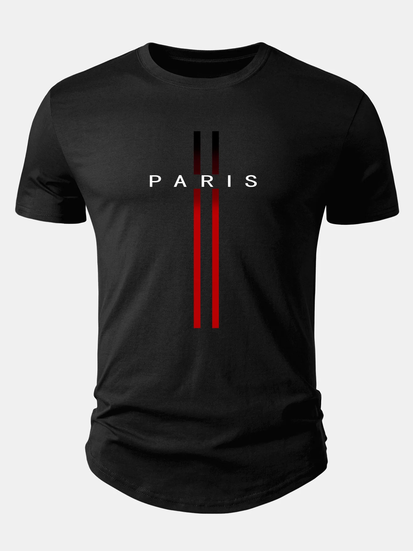 Paris Stripe Print Cotton Arc Hem T-Shirt