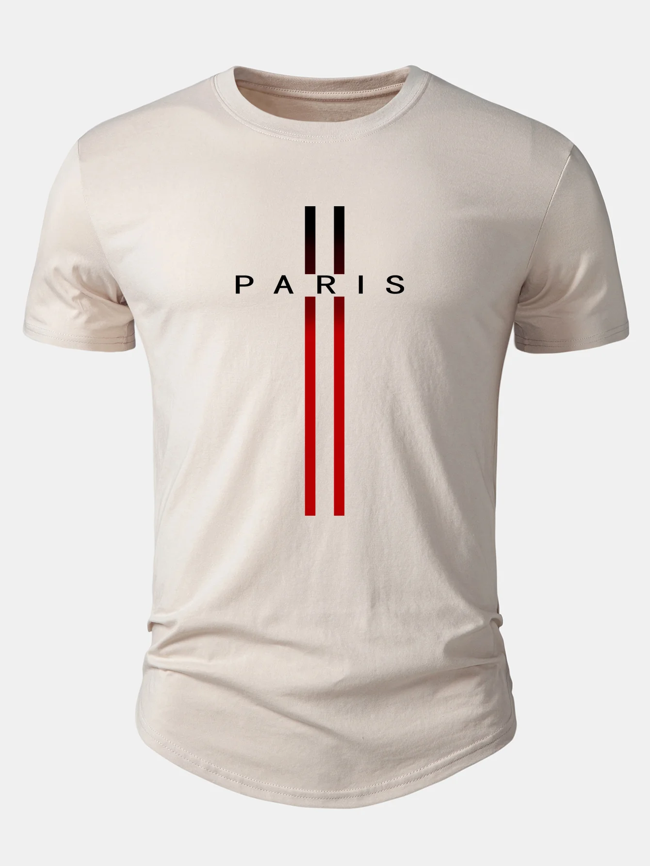 Paris Stripe Print Cotton Arc Hem T-Shirt - Image 9