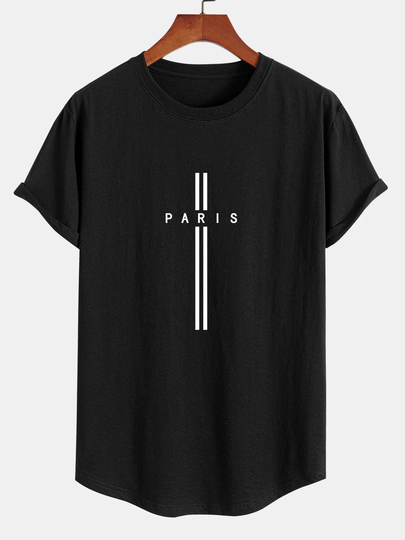 Paris Streifenmuster Baumwolle Bogen Saum T-Shirt - Image 3