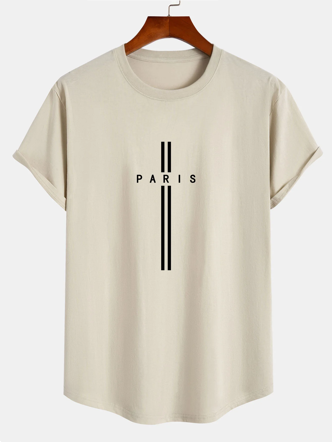 Paris Streifenmuster Baumwolle Bogen Saum T-Shirt - Image 5