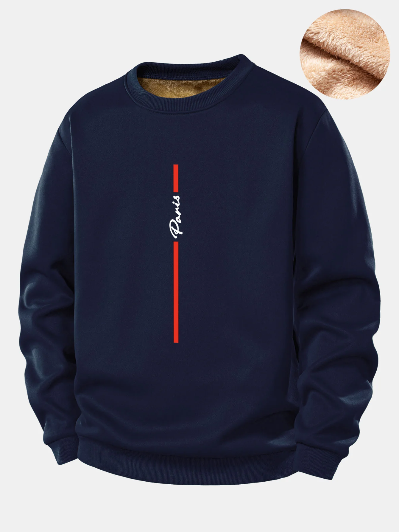 Paris Streifenmuster Teddy Fleece Gefüttertes Sweatshirt - Image 3