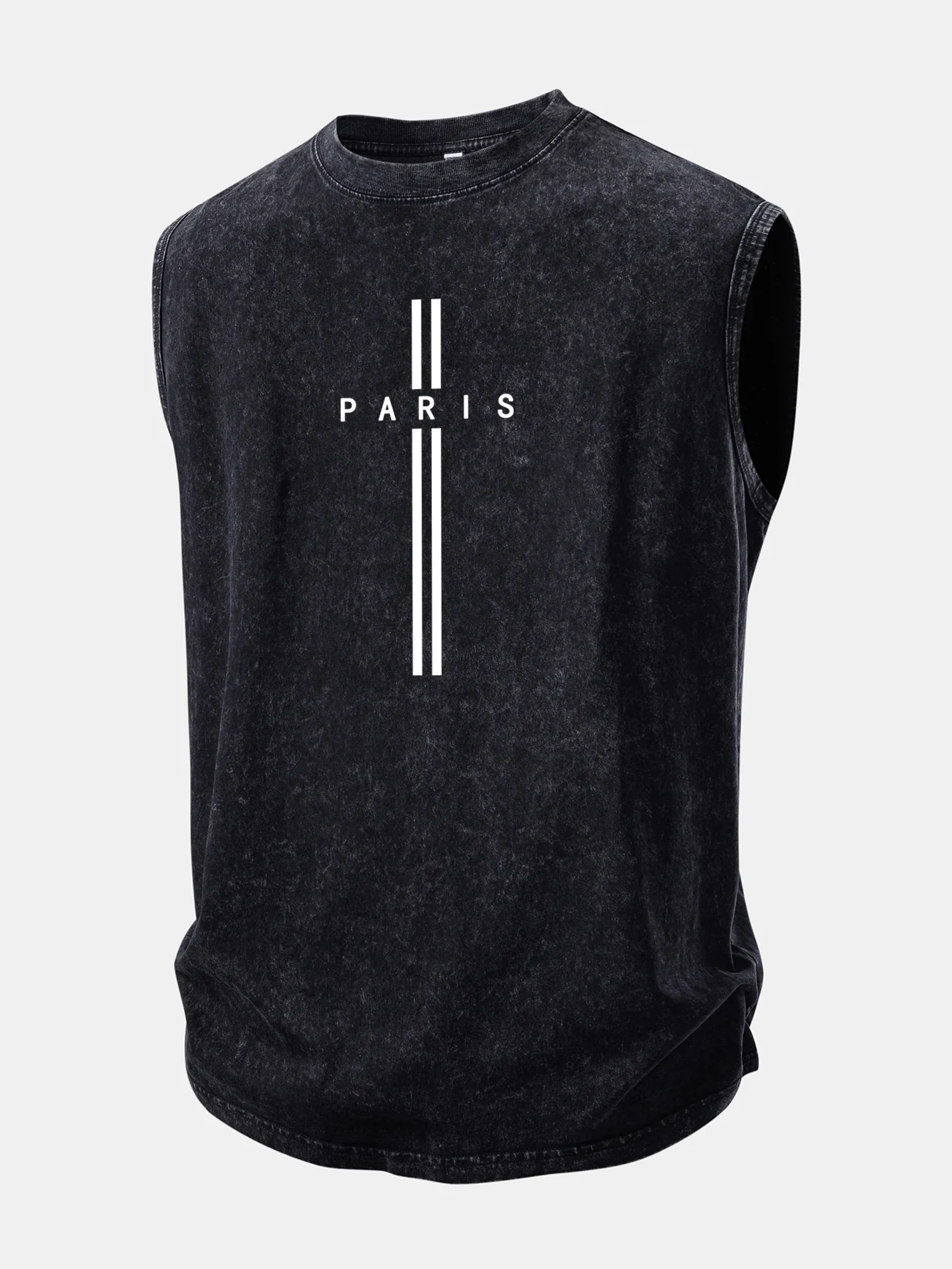 Paris Stripe Print Washed Distressed Tank Top - Image 3