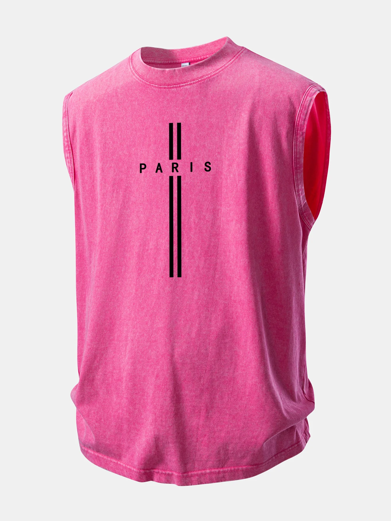 Paris Stripe Print Washed Distressed Tank Top - Image 9