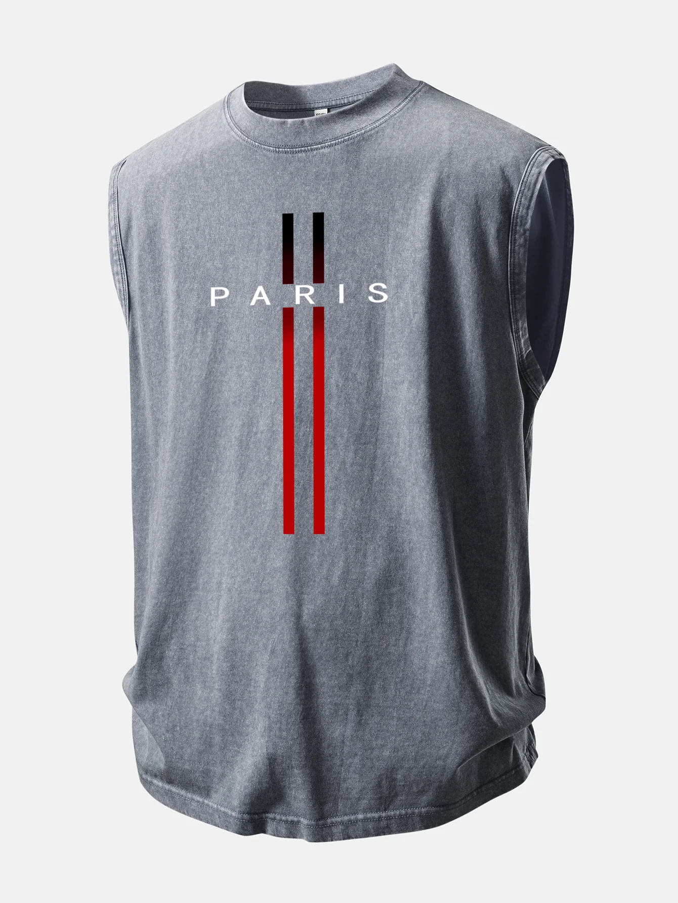 Paris Stripe Print Washed Distressed Tank Top - Image 3