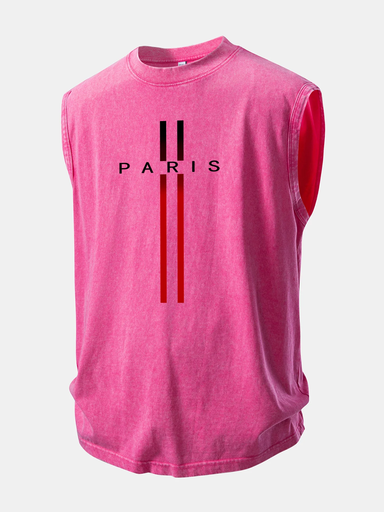 Paris Stripe Print Washed Distressed Tank Top - Image 9