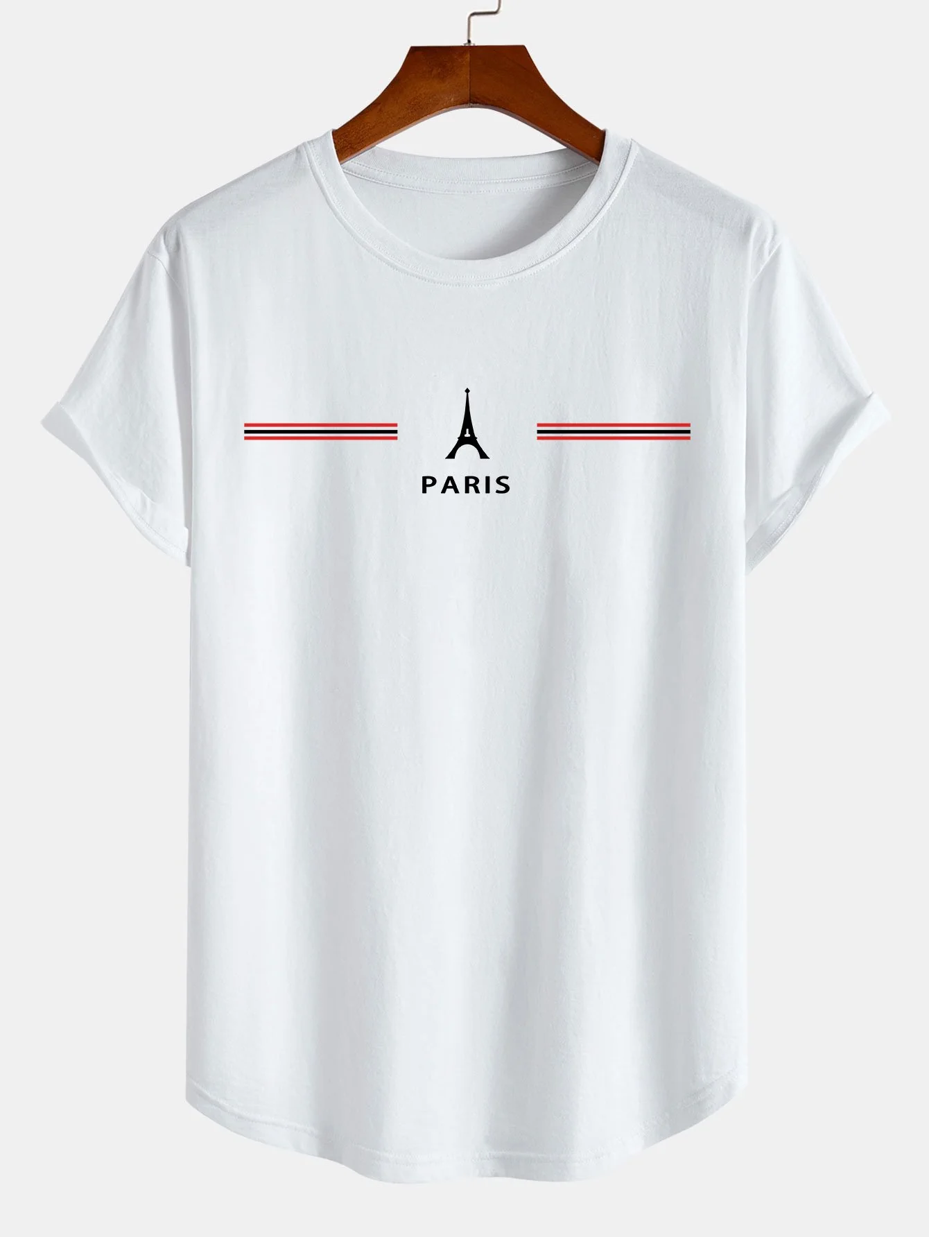 Paris Streifen Druck Baumwolle Bogen Saum T-Shirt - Image 3
