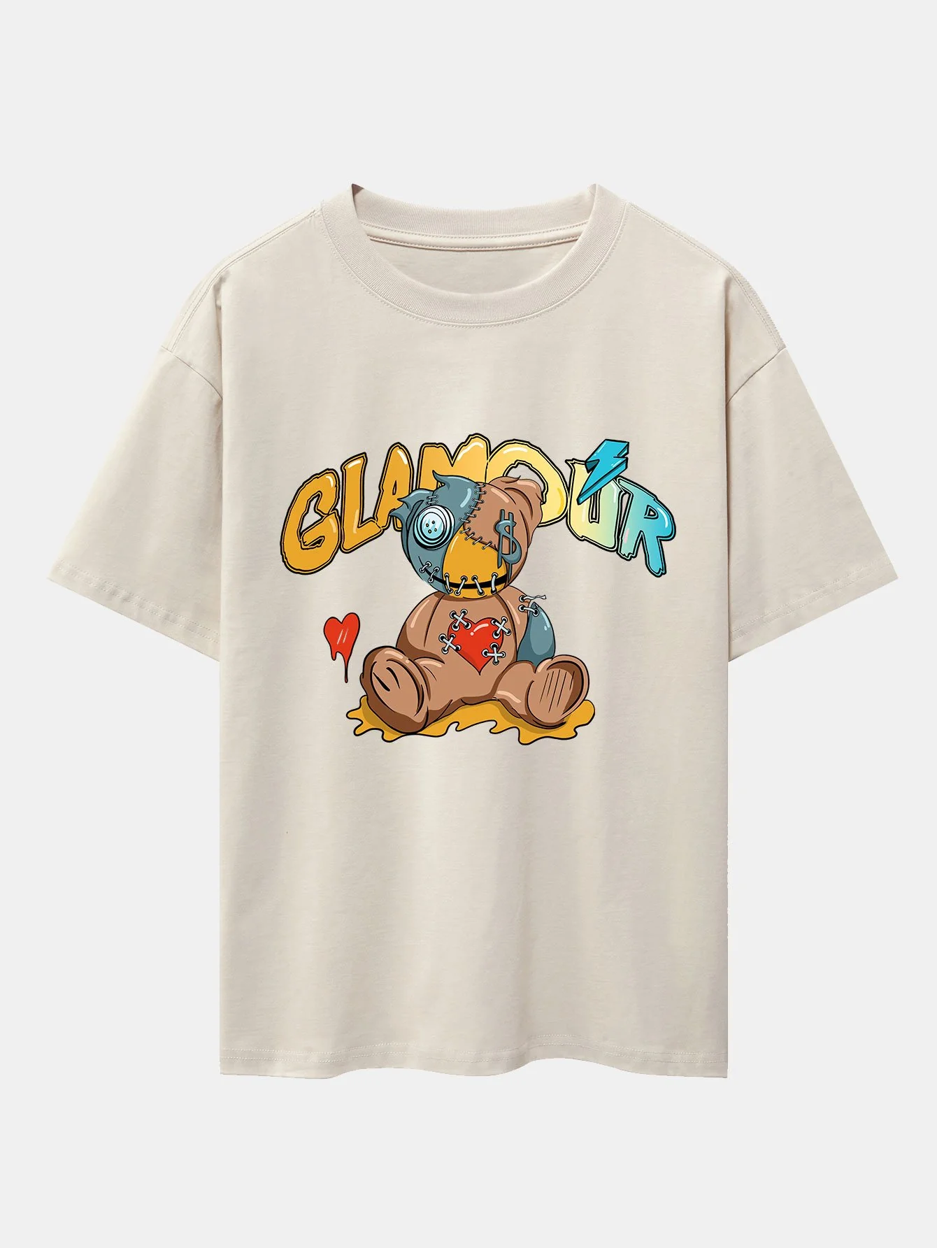 Gepatchter Bärenprint Drop Shoulder Oversize T-Shirt