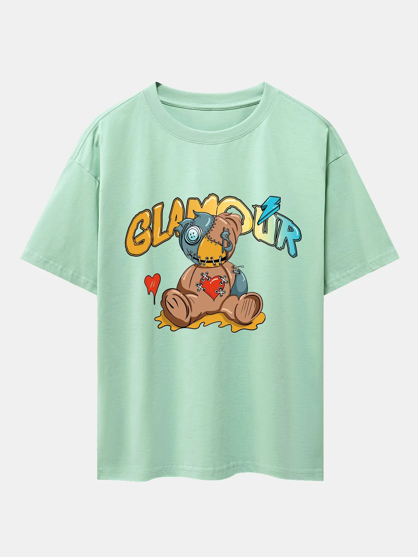 Gepatchter Bärenprint Drop Shoulder Oversize T-Shirt - Image 10