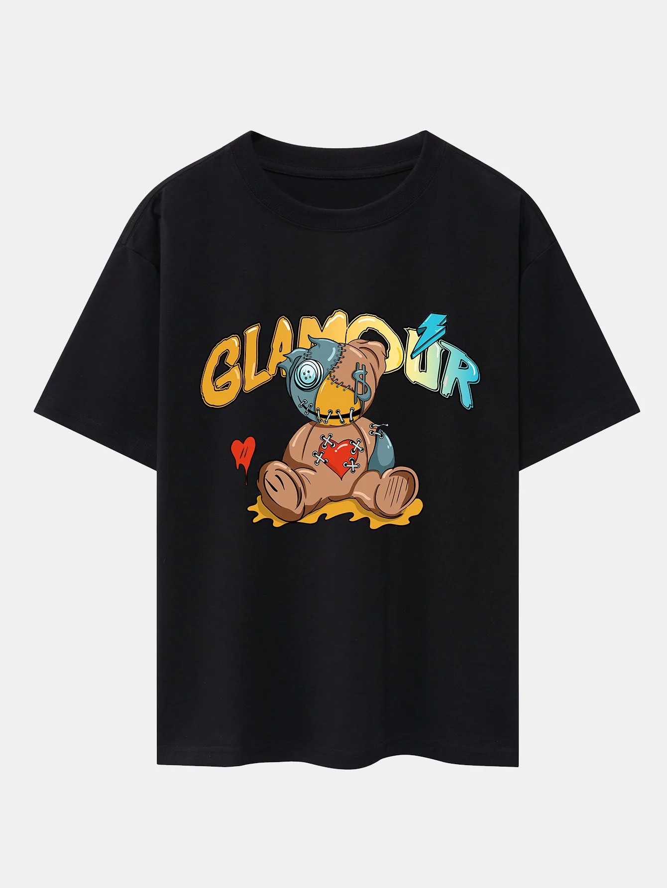 Gepatchter Bärenprint Drop Shoulder Oversize T-Shirt - Image 2
