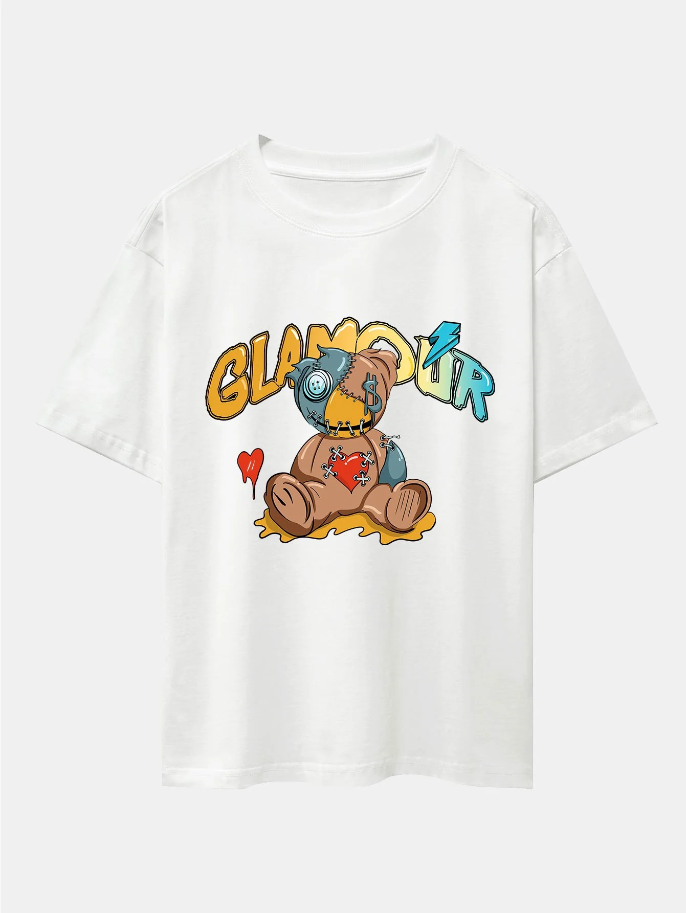 Gepatchter Bärenprint Drop Shoulder Oversize T-Shirt - Image 3