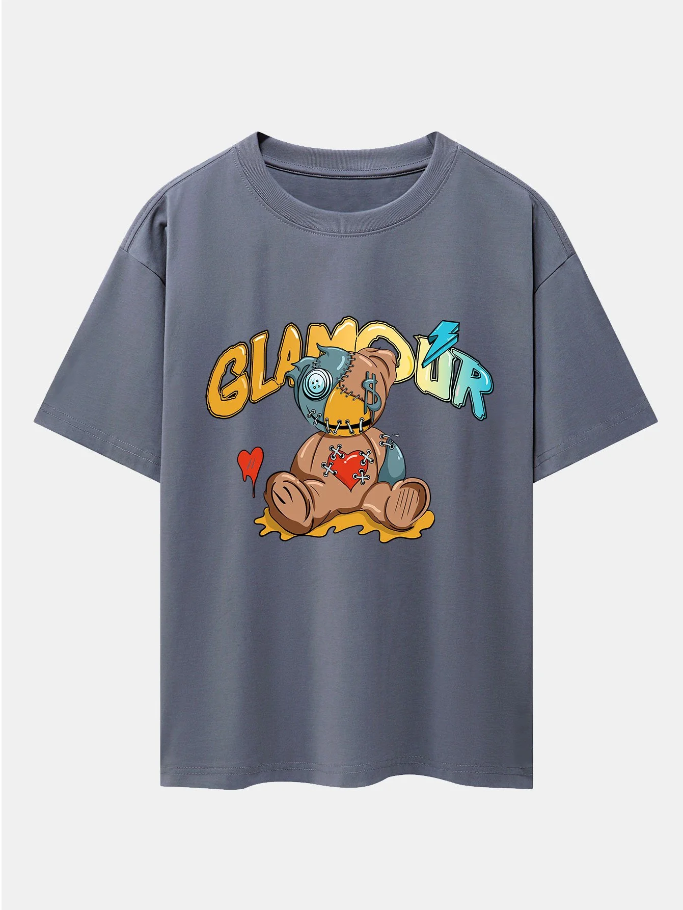 Gepatchter Bärenprint Drop Shoulder Oversize T-Shirt - Image 4